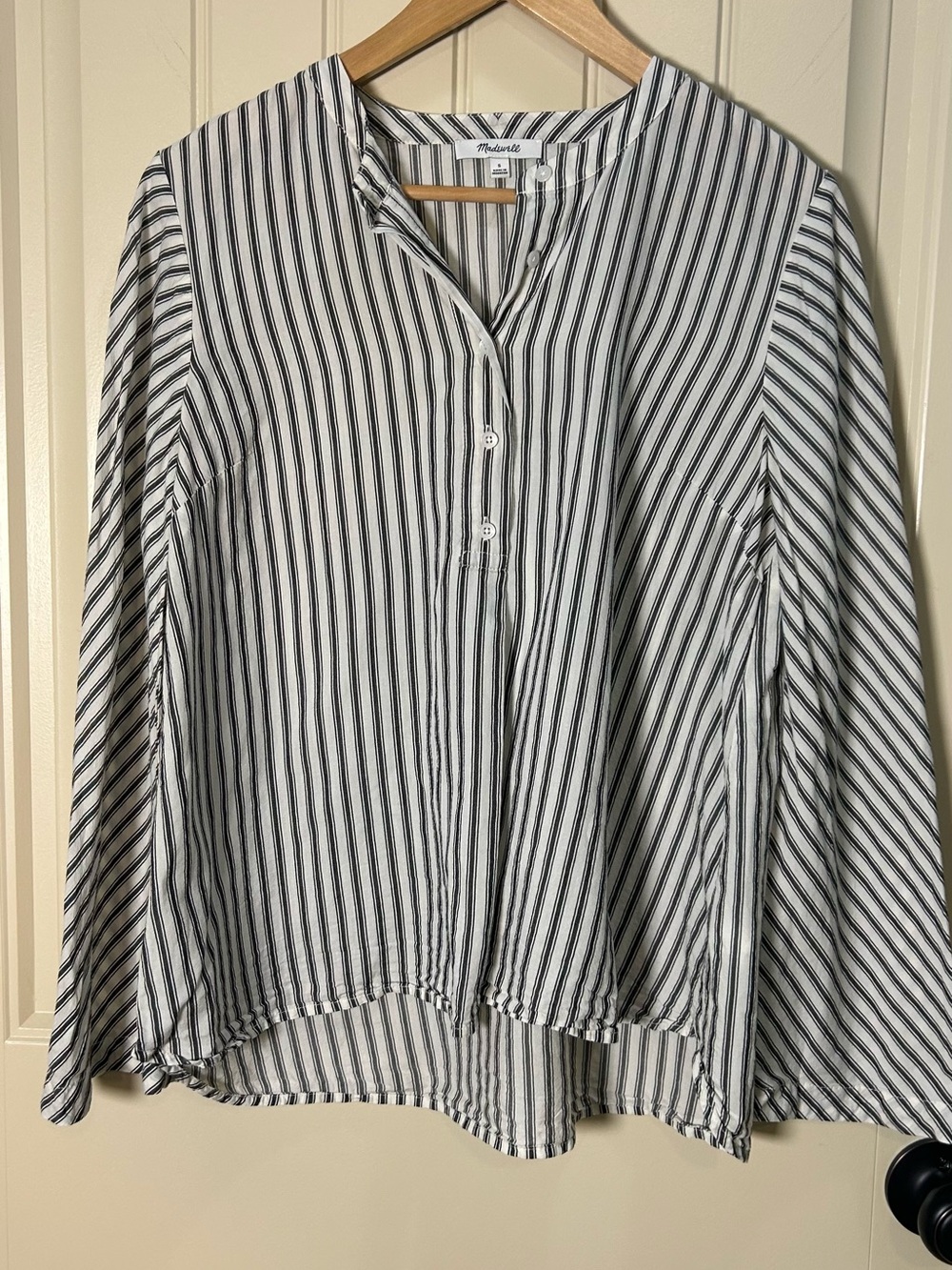 Madewell Women Brighton Flare Blouse Long Sleeve Button Front Coastal Size Small
